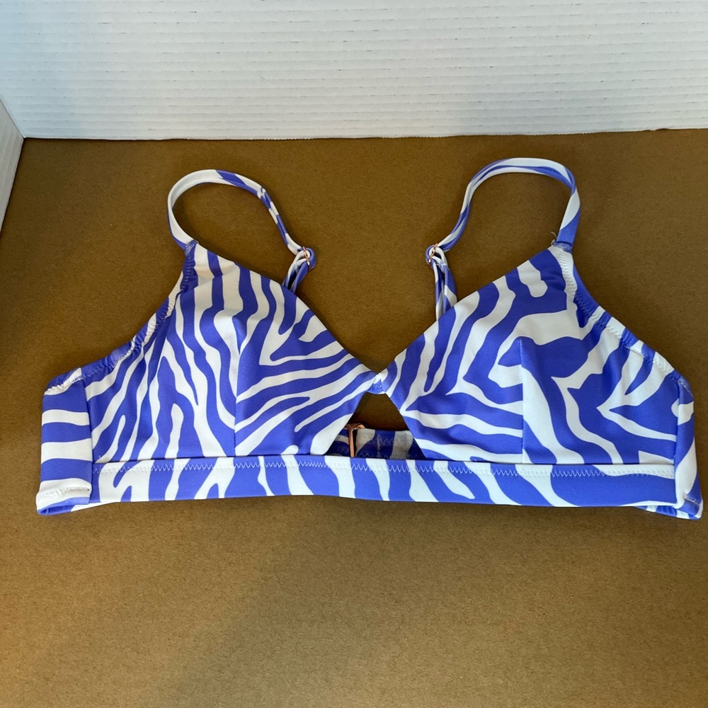 Purple and White Bikini Top with Adjustable Straps